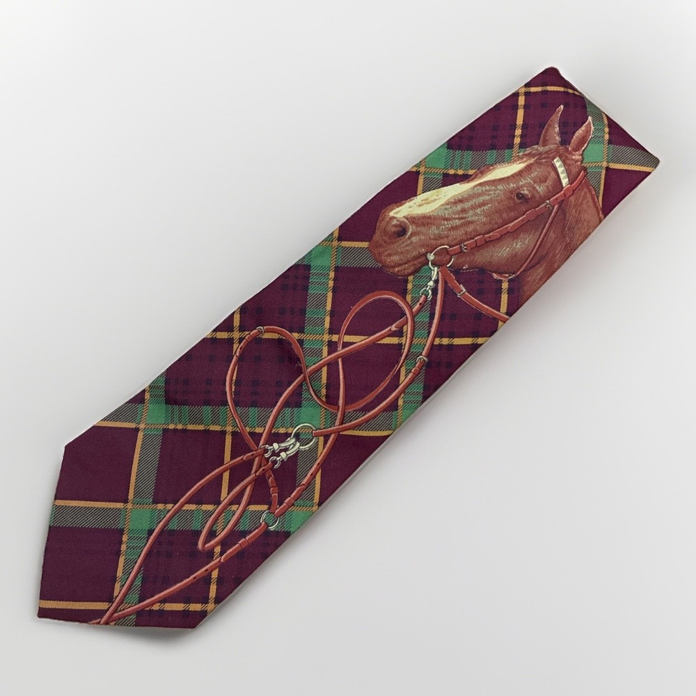 Vintage Equestrian Rare Polo Ralph Lauren Horse Graphic Silk Handmade Tie